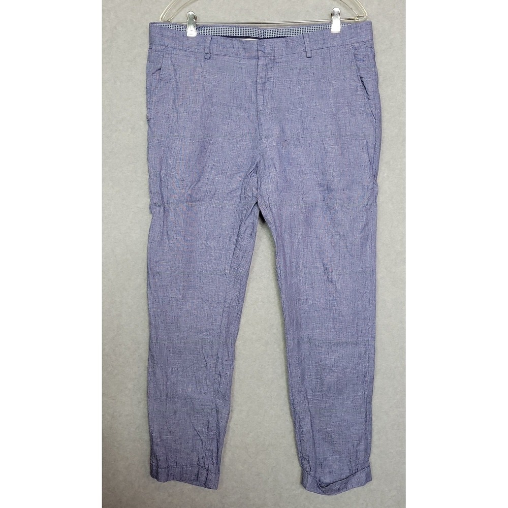 Murano Alex Fit Baird McNutt 100% Linen Pants Mens 36x32 Blue Flat Front Pant